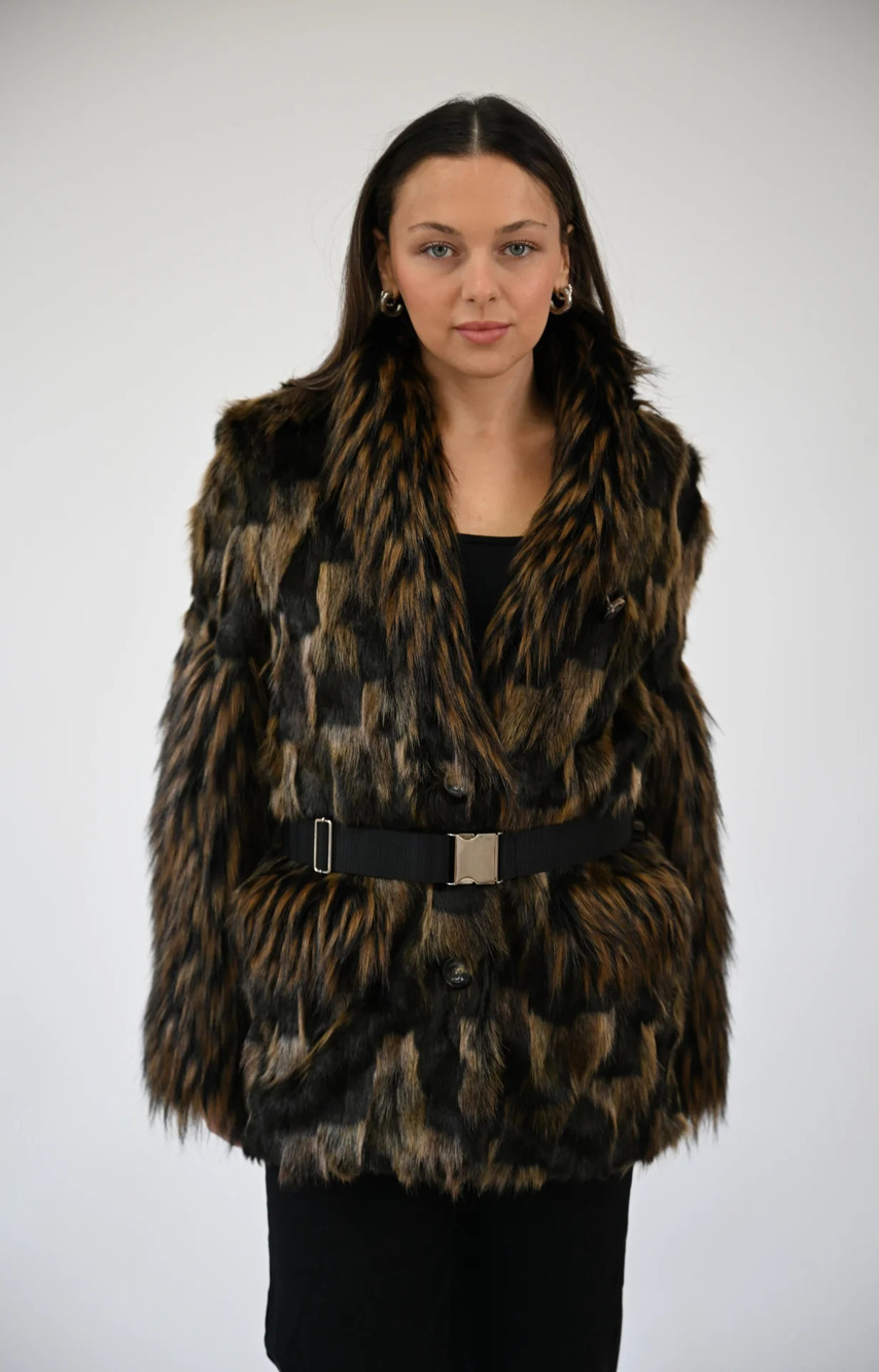 NWT Rodebjer Patrice Faux Fur Colorblock Coat